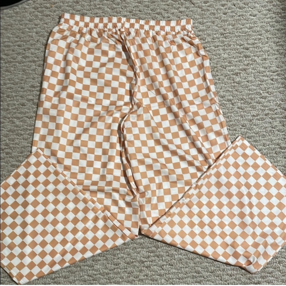 Checkered Tan and White Trendy Pants